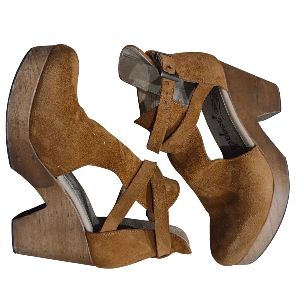 Free People Cedar Clog Suede Wooden Boho Buckle Platform 37 Hippie Earthy Eco